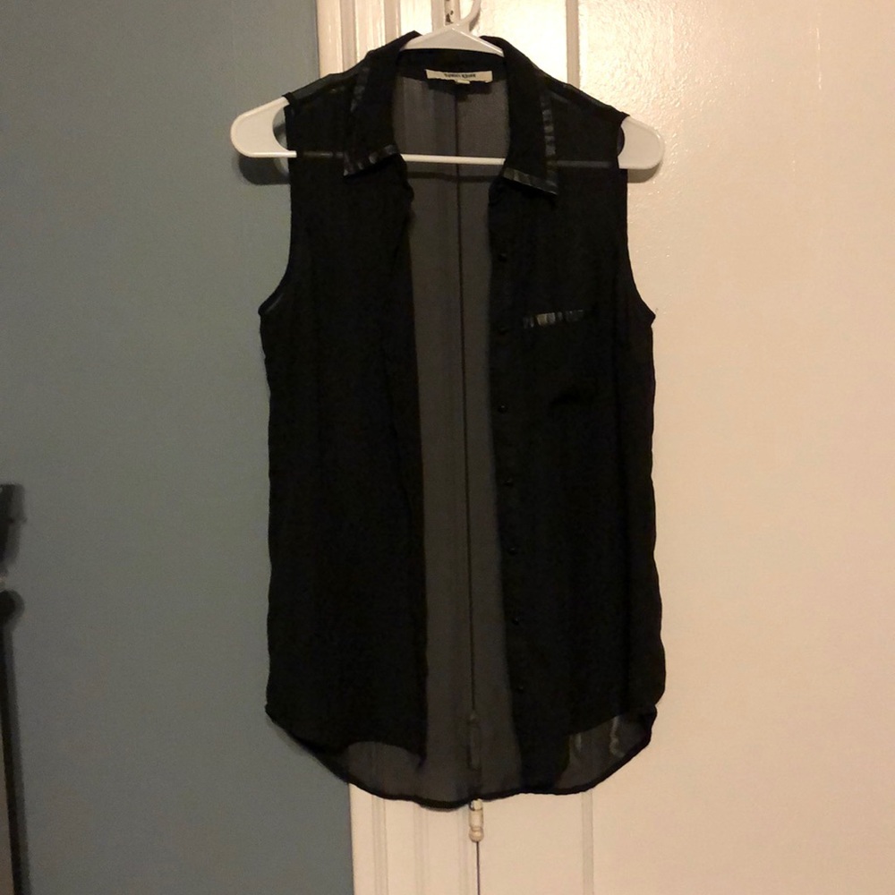 Sheer black sleeveless button up